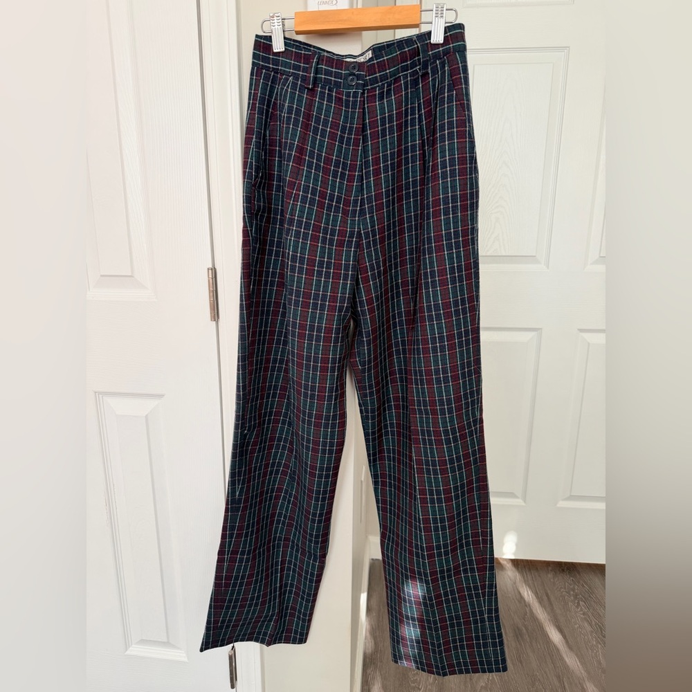 Vintage 90's Bill Blass Wool Plaid Pants Blassport Pleated High Waisted Trousers